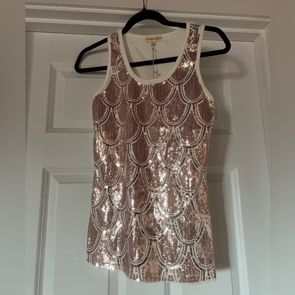 Cotton Candy White with Gold Sequin Design Tank
